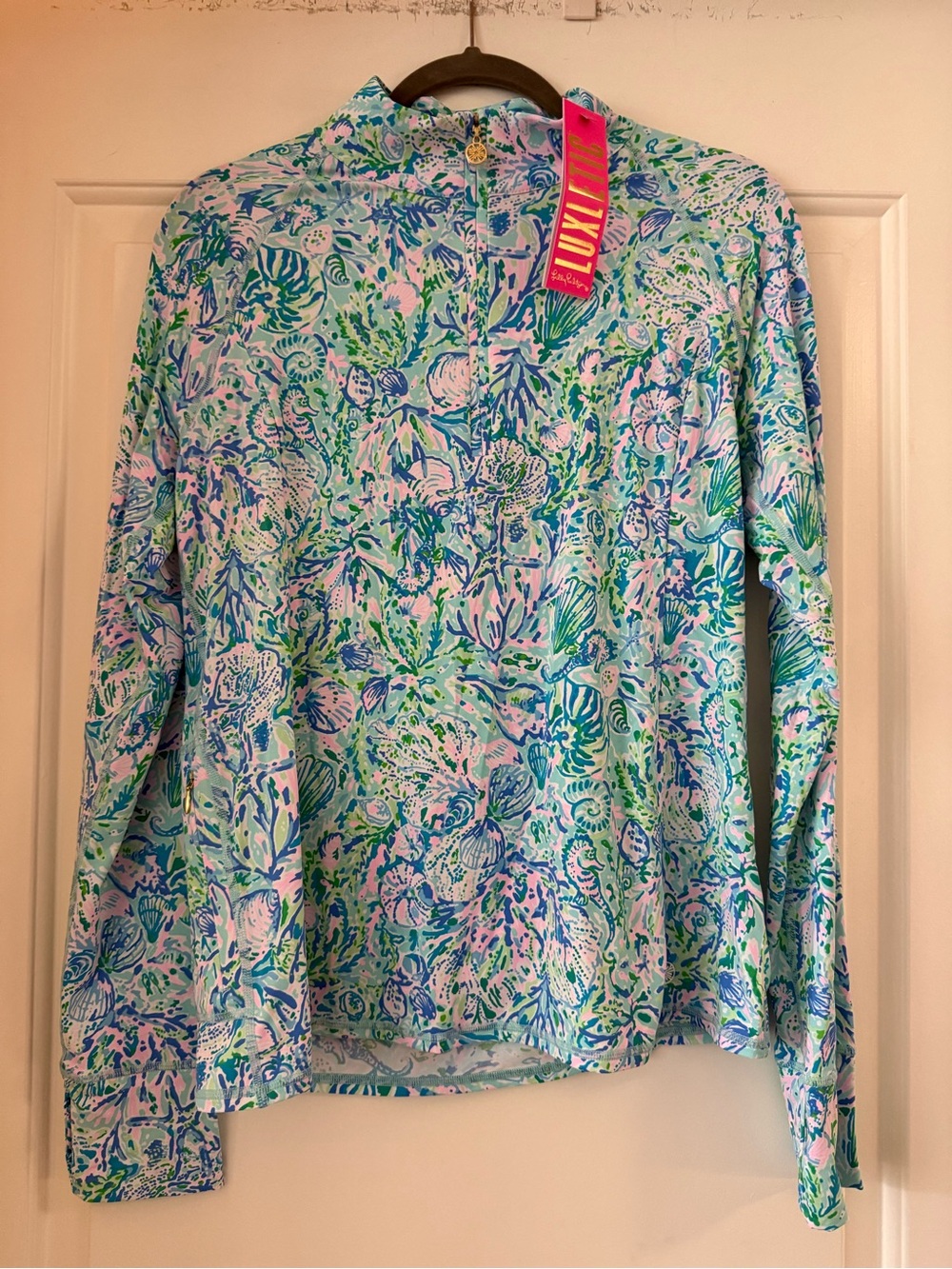 🌴NWT Lilly Pulitzer Marion Luxletic Half Zip UPF Long Sleeve Shirt Surf Blue M